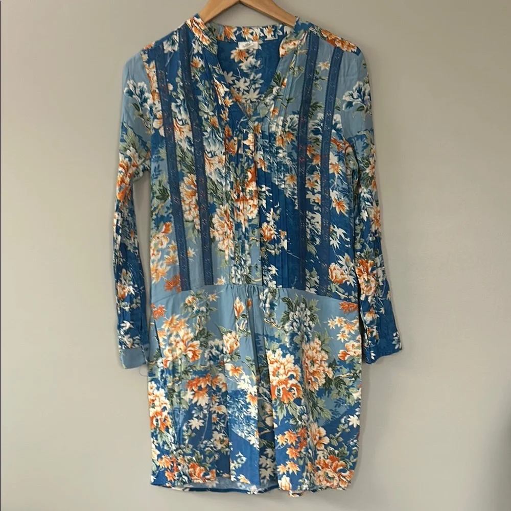 Anthropologie‎ Tiny Gaina Tunic Shift Floral Lace Trim Dress Sz XS
